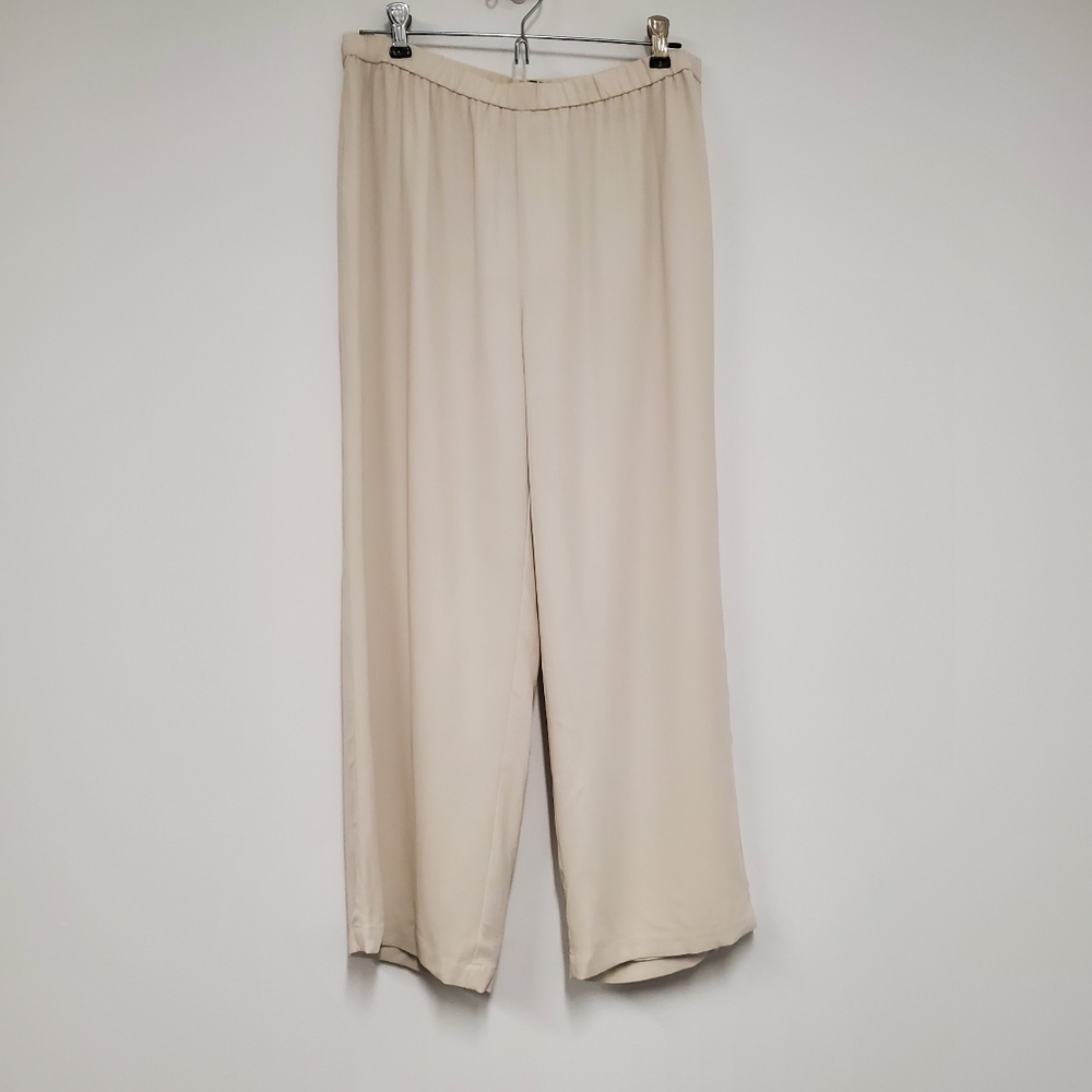 Eileen Fisher Washable Silk Georgette Crepe Crop Pant XS Bone Cream Business